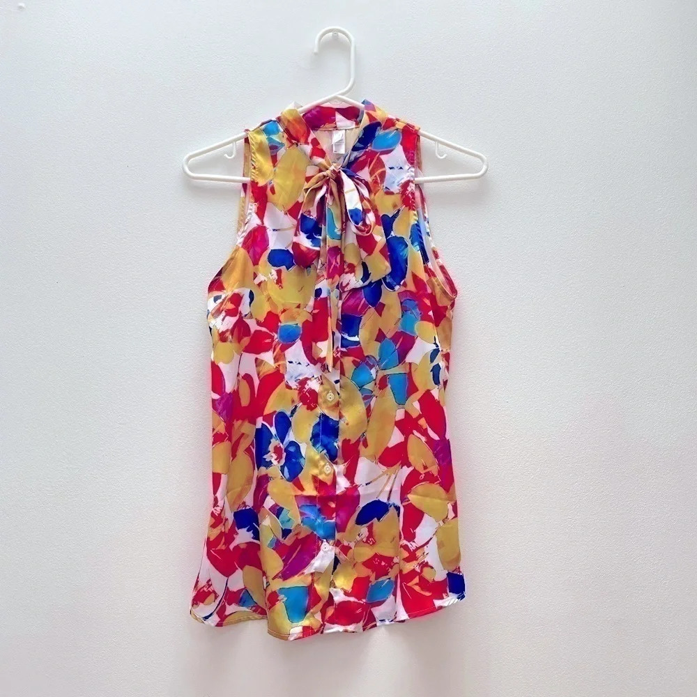American Apparel - Floral Sleeveless Pussybow Blouse